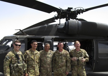 Blackhawk crew chiefs receive combat patch from U.S. Army Central Commanding General