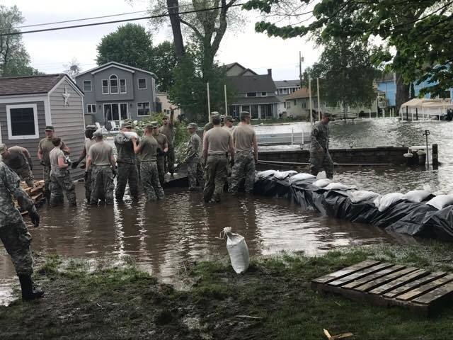 NY National Guard's 105th MP Company conducts sandbag operations at Sodus Point