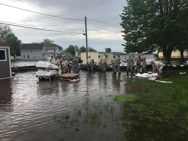 NY National Guard's 105th MP Company conducts sandbag operations at Sodus Point