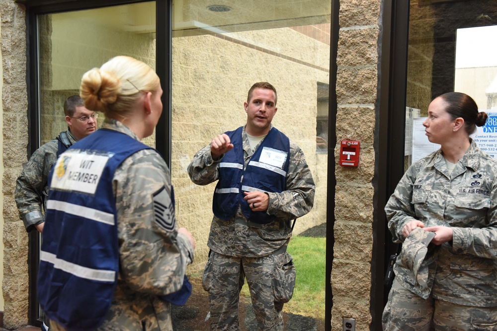 Wing inspection team evaluates members during base active shooter exercise