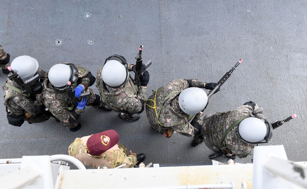 USS Wayne E. Meyer and the Republic of Korea Navy Ship Conduct a Bilateral VBSS Training Exercise