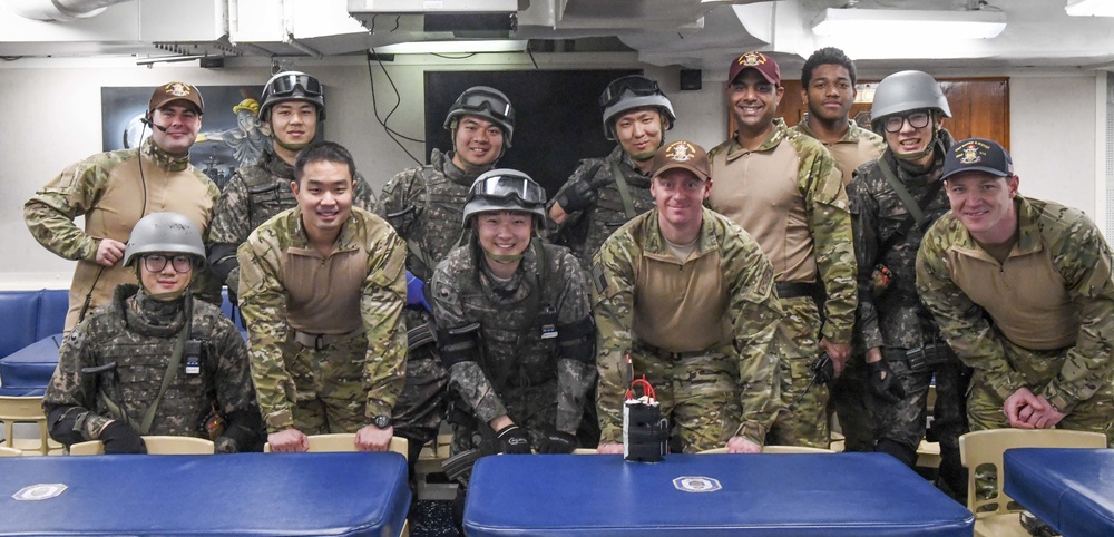 USS Wayne E. Meyer and the Republic of Korea Navy Ship Conduct a Bilateral VBSS Training Exercise