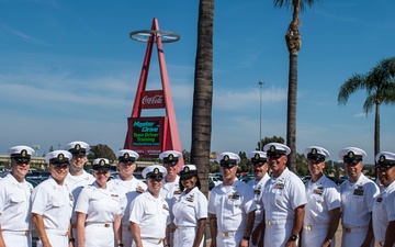 Navy Chiefs participate in Memorial Day pregame ceremony at Angel Stadium.