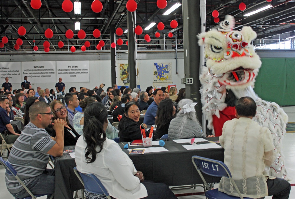 AAPI lion dancers in the crowd at Point Mugu