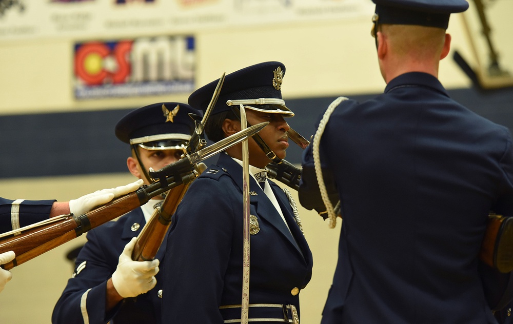 AF drill team performs at local high schools