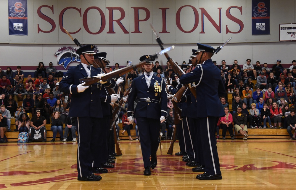 AF drill team performs at local high schools