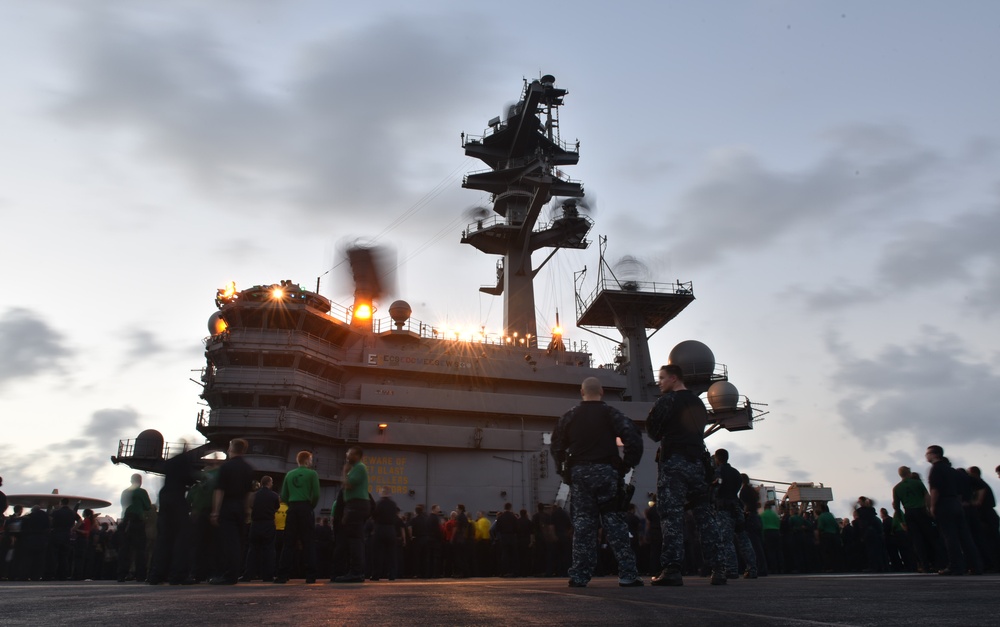 GHWB is the flagship of Carrier Strike Group (CSG) 2, which is comprised of the staff of CSG-2; GHWB; the nine squadrons and staff of Carrier Air Wing (CVW) 8; Destroyer Squadron (DESRON) 22 staff and guided-missile destroyers USS Laboon (DDG 58) and USS