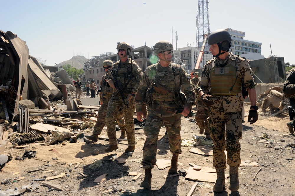 Resolute Support leadership visits blast site, stands with emergency responders