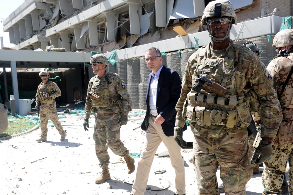 Resolute Support leadership visits blast site, stands with emergency responders