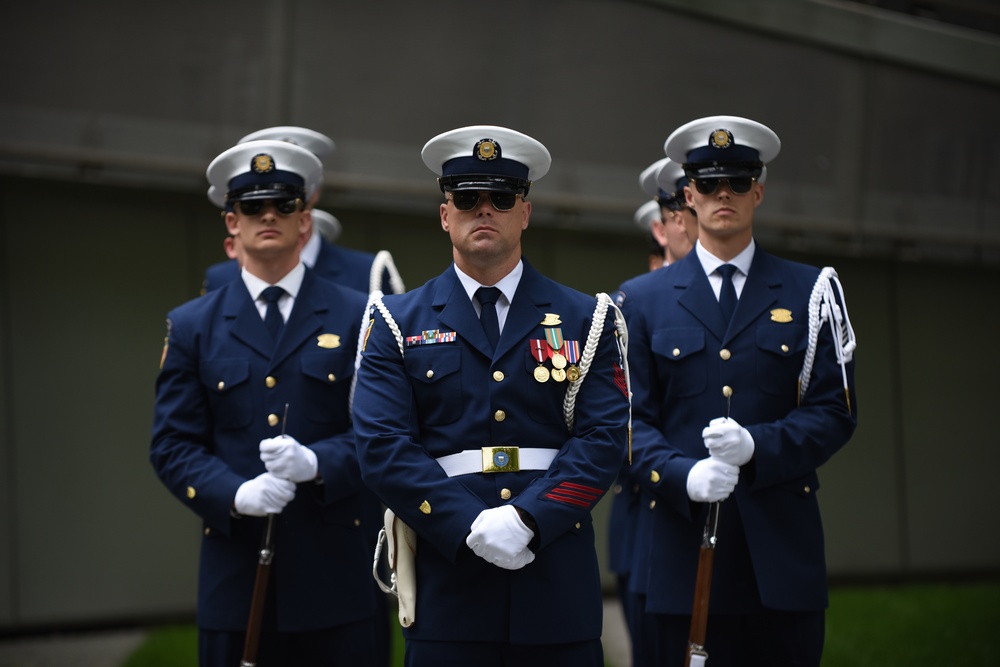 Coast Guard Ceremonial Honor Guard's silent drill team participate in Fleet Week New York 2017