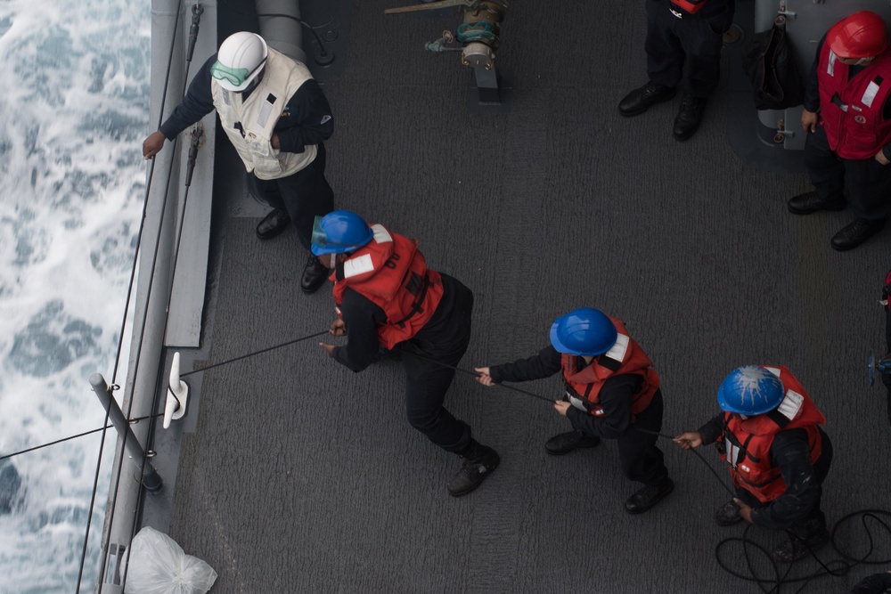 Replenishment-at-sea on the USS Ashland