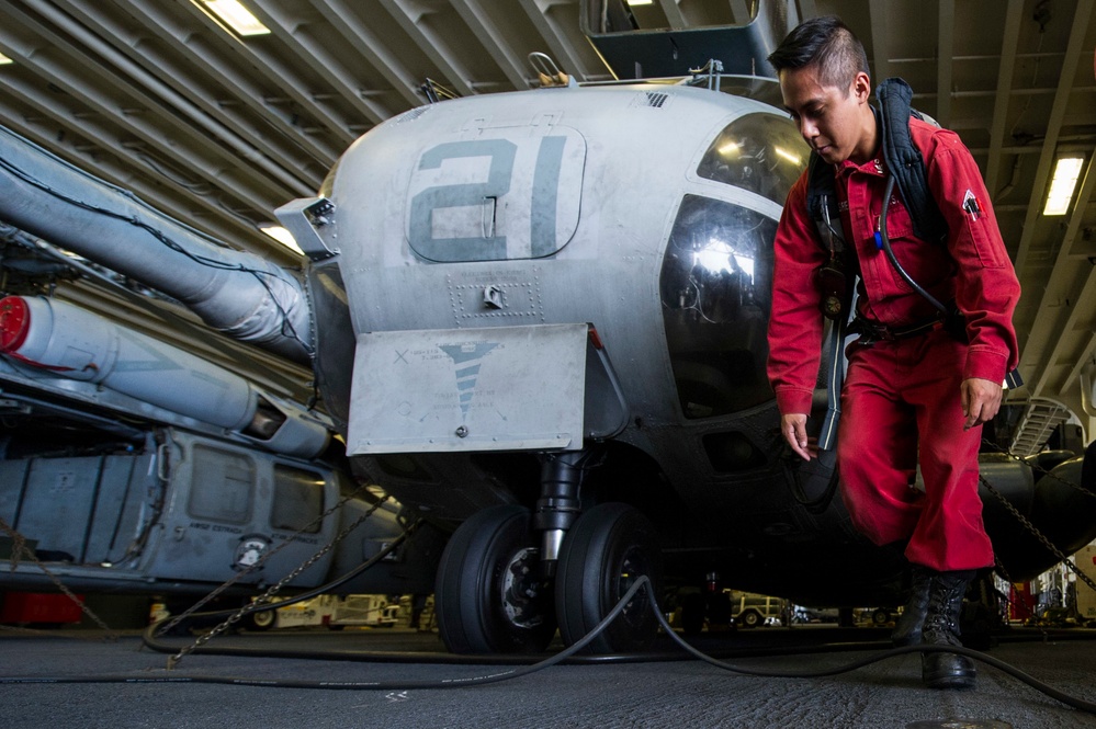 USS America Sailor participates in firefighting training