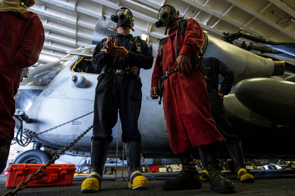 USS America Sailor participates in firefighting training