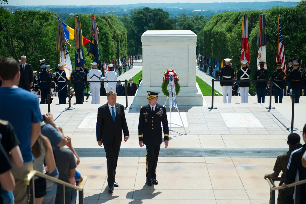 President Klaus Iohannis of Romania Participates in a Full Honors Wreath Laying Ceremony