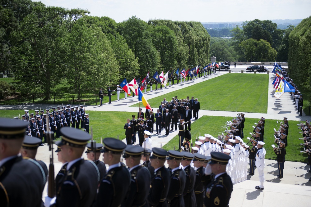 President Klaus Iohannis of Romania Participates in a Full Honors Wreath Laying Ceremony