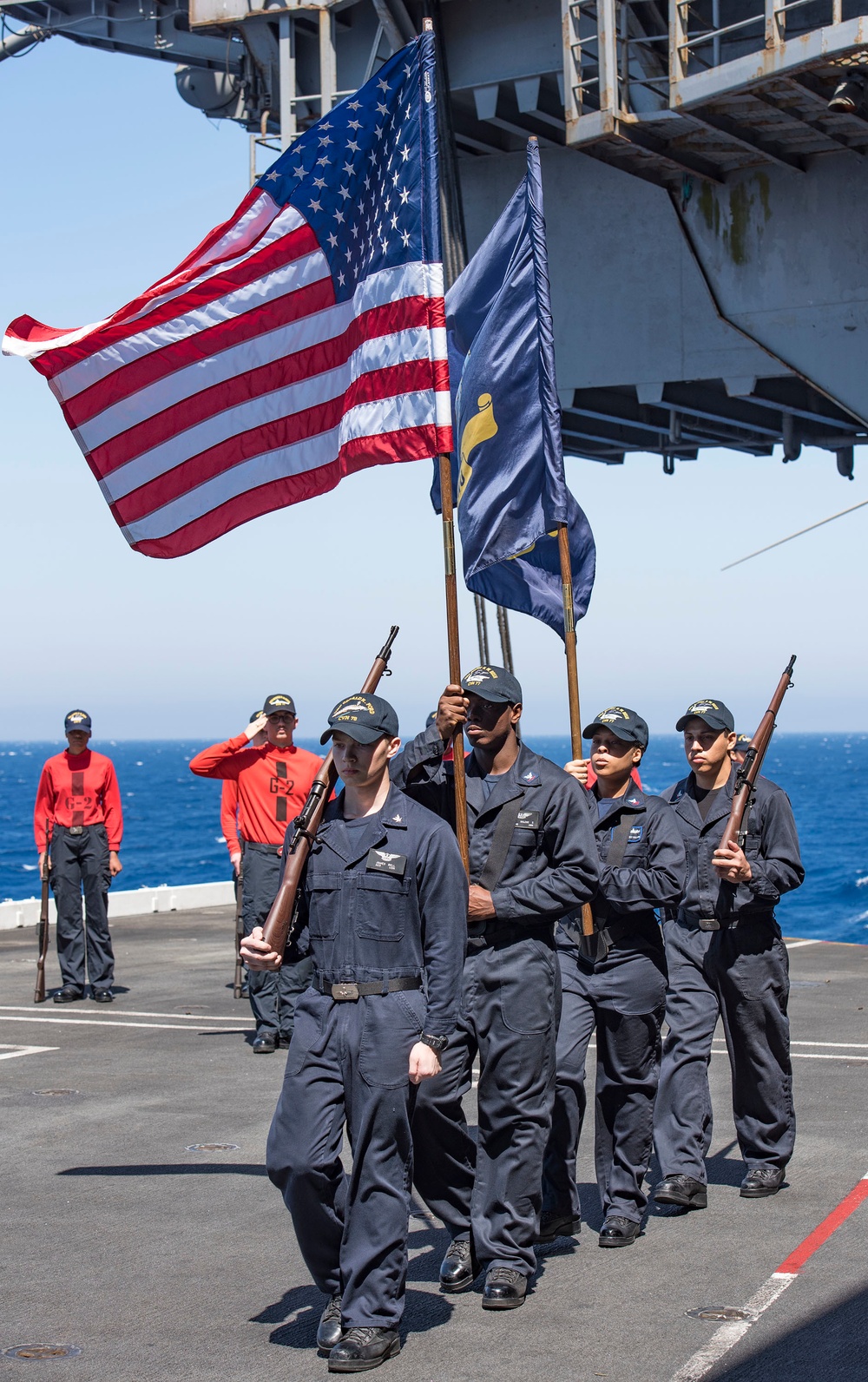 GHWB is the flagship of Carrier Strike Group (CSG) 2, which is comprised of the staff of CSG-2; GHWB; the nine squadrons and staff of Carrier Air Wing (CVW) 8; Destroyer Squadron (DESRON) 22 staff and guided-missile destroyers USS Laboon (DDG 58) and USS