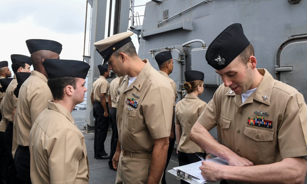 USS Wayne E. Meyer Conducts a Uniform Inspection