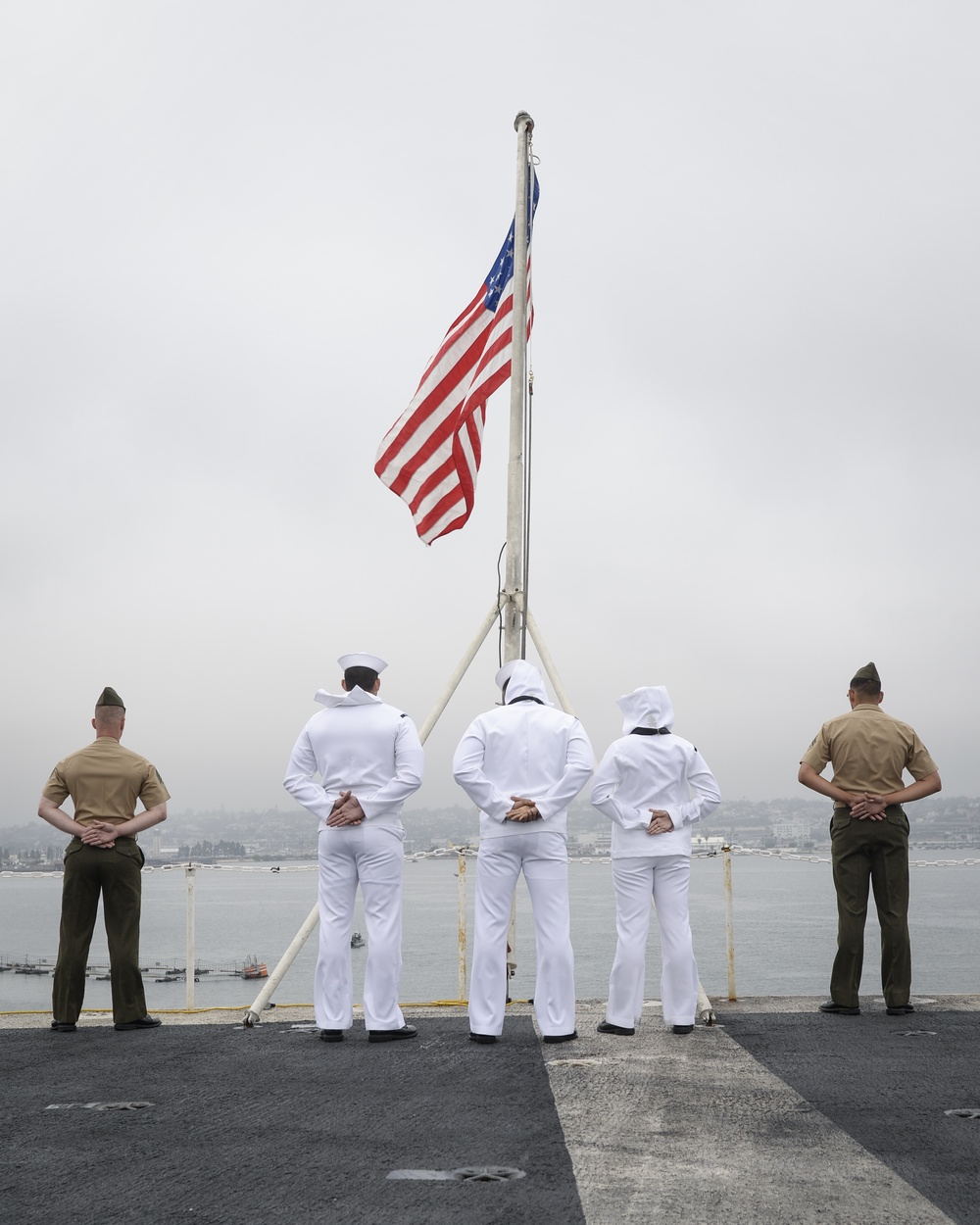 Sailors And Marines Man The Rails