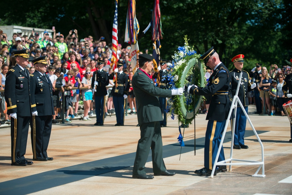 Maj. Gen. Yaacov Barak, commander, Israel Ground Forces Command participates in an Army Full Honors Wreath Laying Ceremony at the Tomb of the Unknown Soldier