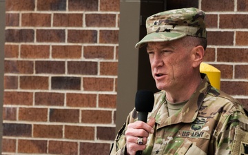 Brig. Gen. John J. Elam addresses Soldiers, friends and family members of the 301st Maneuver Enhancement Brigade