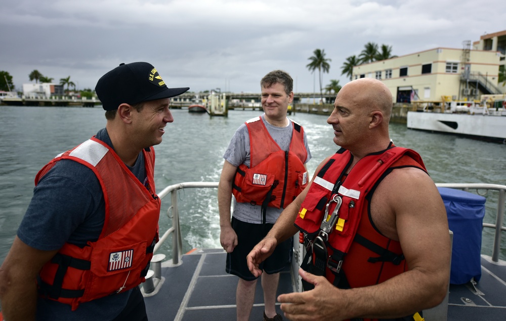 Jim Cantore prepares for a mock rescue with Coast Guard Air Station Miami