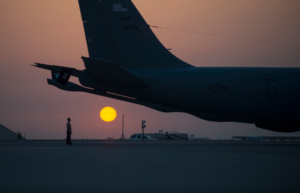 Sunset pre-flight checks at Al Udeid