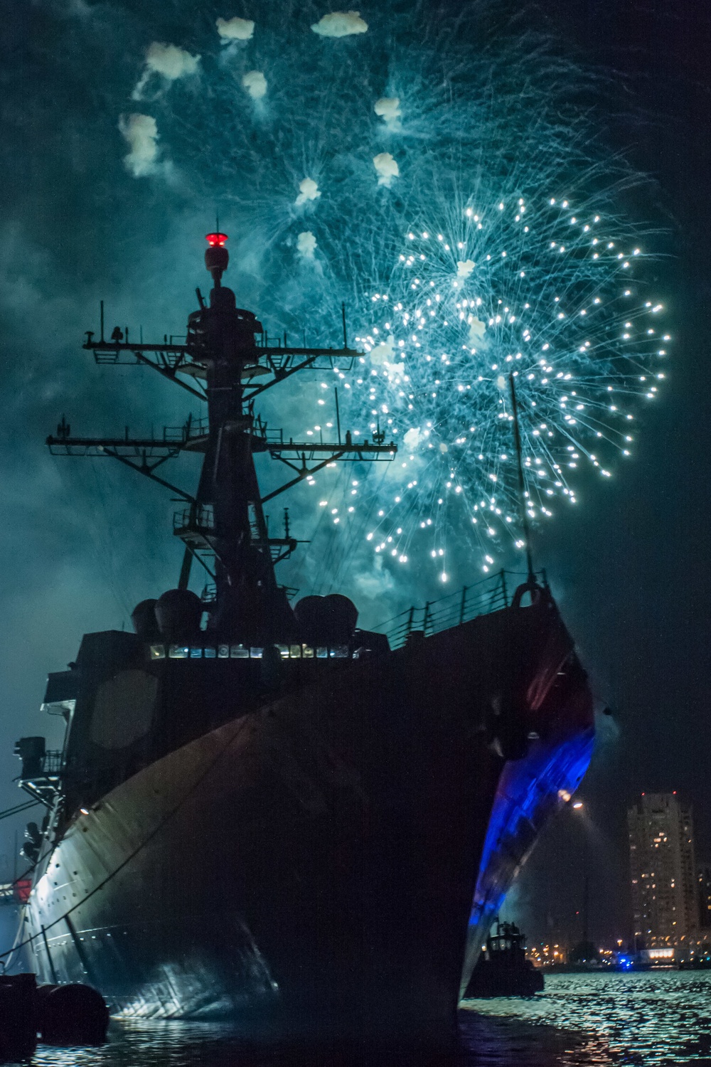 Fireworks over the USS Bulkeley