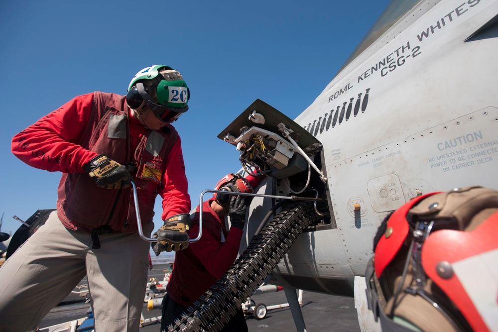 GHWB is the flagship of Carrier Strike Group (CSG) 2, which is comprised of the staff of CSG-2; GHWB; the nine squadrons and staff of Carrier Air Wing (CVW) 8; Destroyer Squadron (DESRON) 22 staff and guided-missile destroyers USS Laboon (DDG 58) and USS