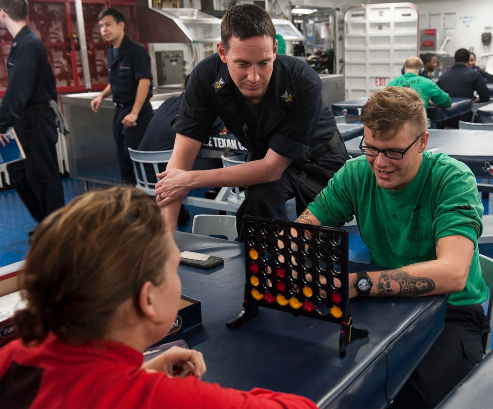 GHWB is the flagship of Carrier Strike Group (CSG) 2, which is comprised of the staff of CSG-2, GHWB, the nine squadrons and staff of Carrier Air Wing (CVW) 8, Destroyer Squadron (DESRON) 22 staff and guided-missile destroyers USS Laboon (DDG 58) and USS