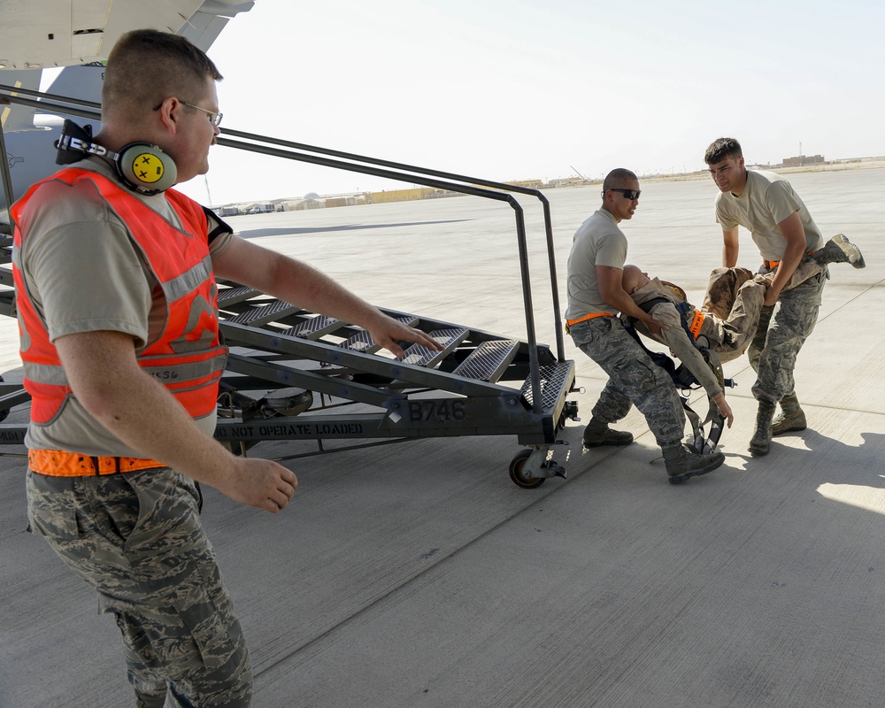 A Fall Restraint Exercise was Held at Al Udeid in Support of Fall Protection Awareness Month