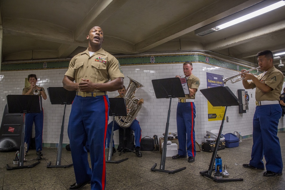 Marine Corps Band New Orleans performs in Times Square Subway Station