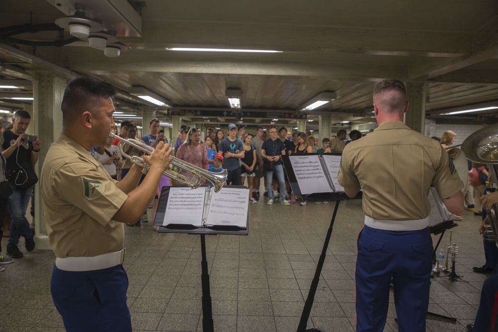 Marine Corps Band New Orleans performs in NYC subway station