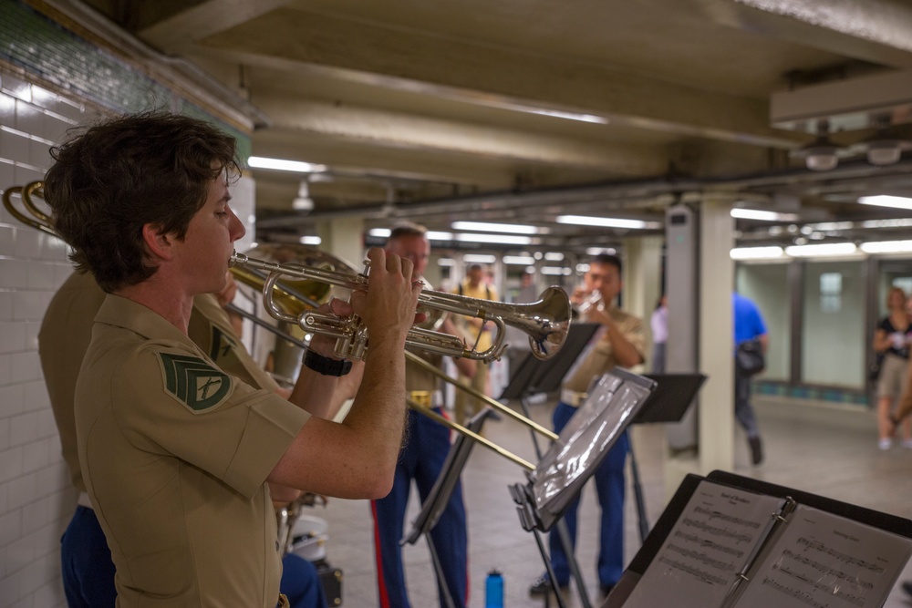 Marine Corps Band New Orleans performs in Times Square Subway Station