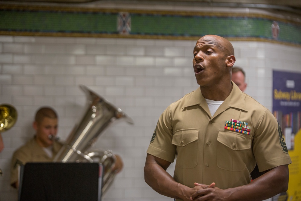 Marine Corps Band New Orleans performs in Times Square Subway Station