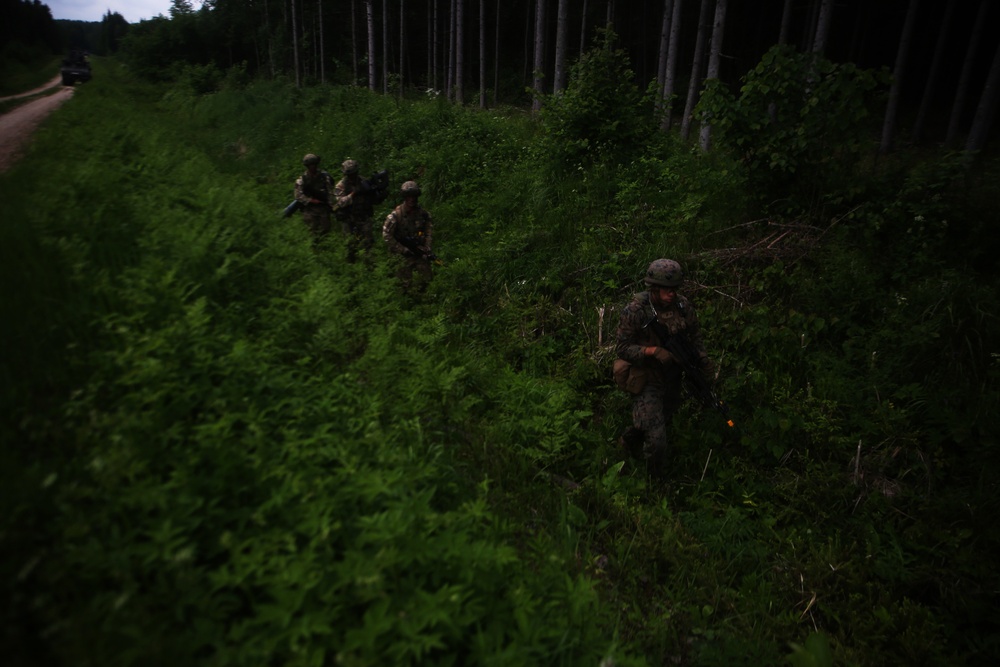 Saber Strike 17: BSRF Marines patrol during FINEX