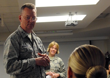 Maj. Gen. Anthony German and State Command Chief Master Sgt. Amy Giaquinto attend the 174th Attack Wing's Leadership Development Course