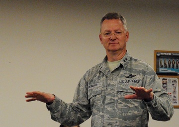 Maj. Gen. Anthony German and State Command Chief Master Sgt. Amy Giaquinto attend the 174th Attack Wing's Leadership Development Course