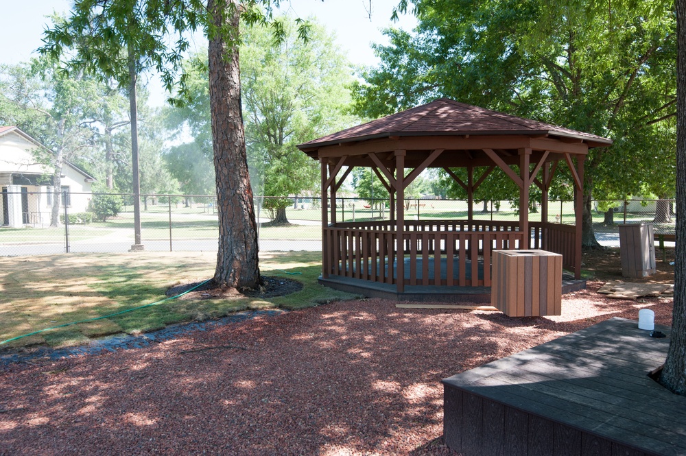 Ongoing construction on playground near Bldg #1 &amp; Base Swimming Pool