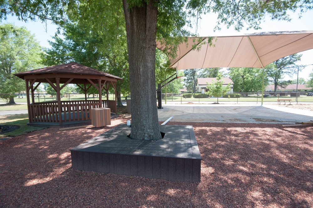Ongoing construction on playground near Bldg #1 &amp; Base Swimming Pool