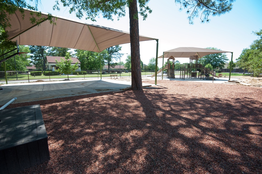 Ongoing construction on playground near Bldg #1 &amp; Base Swimming Pool