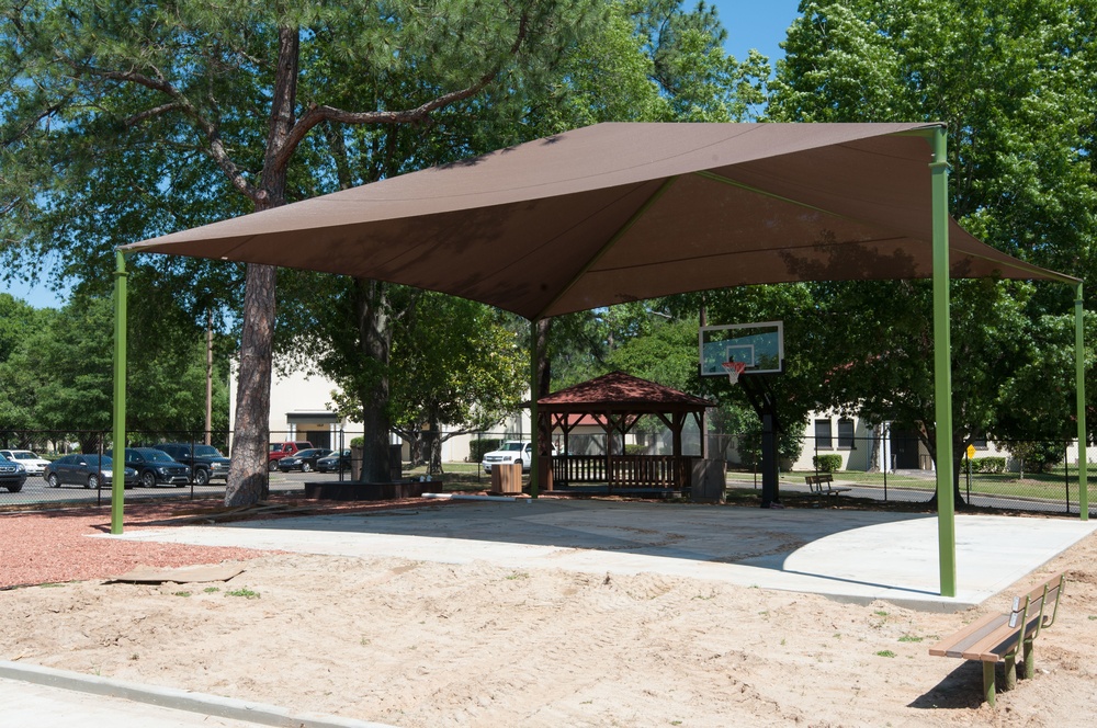 Ongoing construction on playground near Bldg #1 &amp; Base Swimming Pool