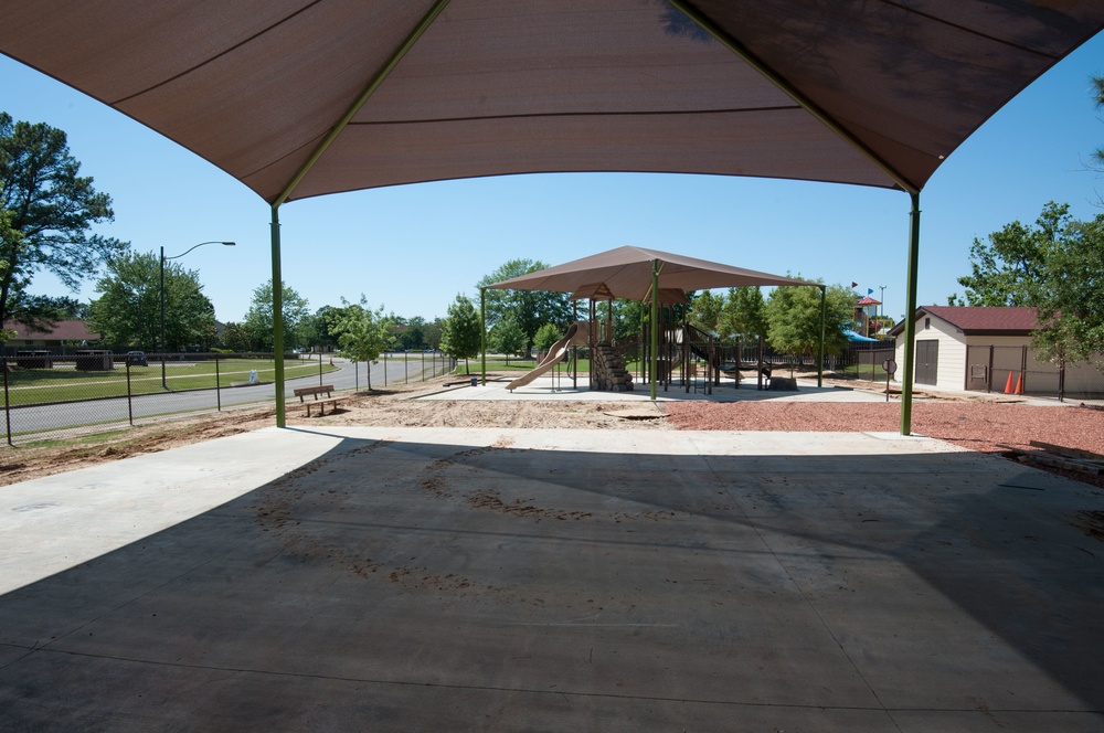 Ongoing construction on playground near Bldg #1 &amp; Base Swimming Pool