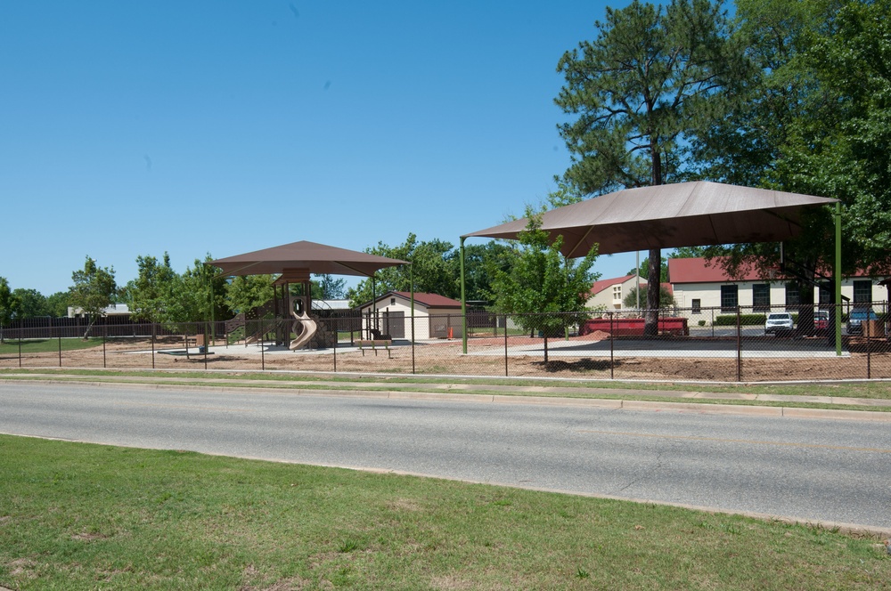 Ongoing construction on playground near Bldg #1 &amp; Base Swimming Pool