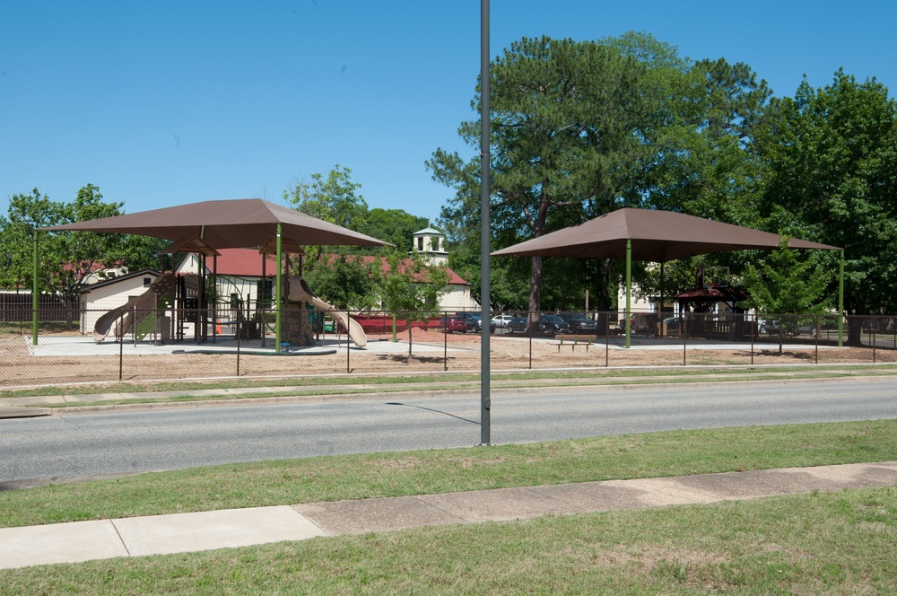 Ongoing construction on playground near Bldg #1 &amp; Base Swimming Pool