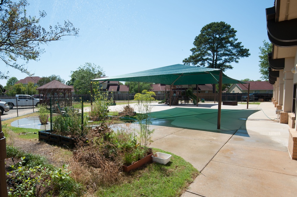 Ongoing construction on outdoor play area for the Child Development Center, Bldg 22.