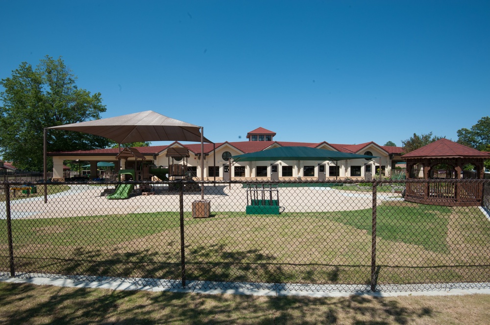 Ongoing construction on outdoor play area for the Child Development Center, Bldg 22.