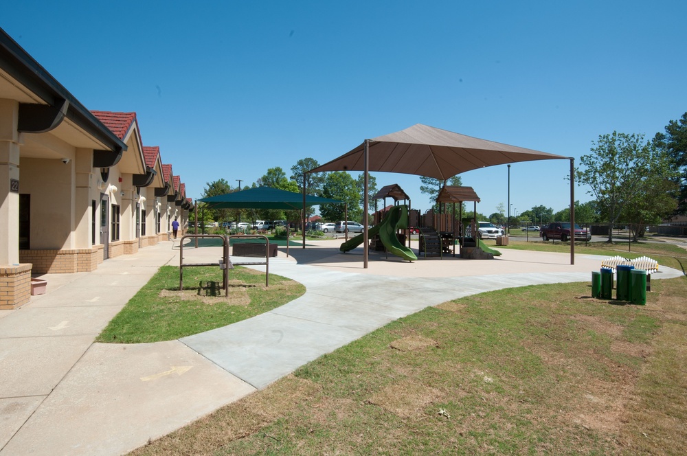 Ongoing construction on outdoor play area for the Child Development Center, Bldg 22.