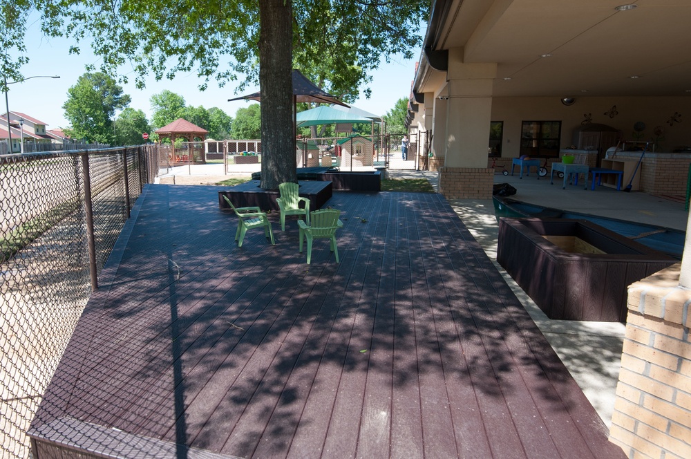 Ongoing construction on outdoor play area for the Child Development Center, Bldg 22.