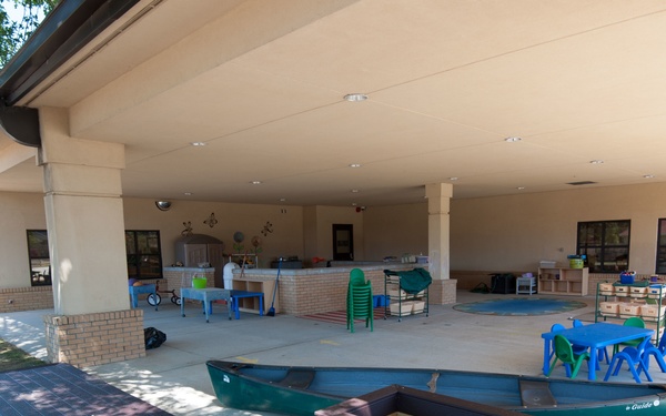 Ongoing construction on outdoor play area for the Child Development Center, Bldg 22.