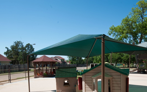 Ongoing construction on outdoor play area for the Child Development Center, Bldg 22.